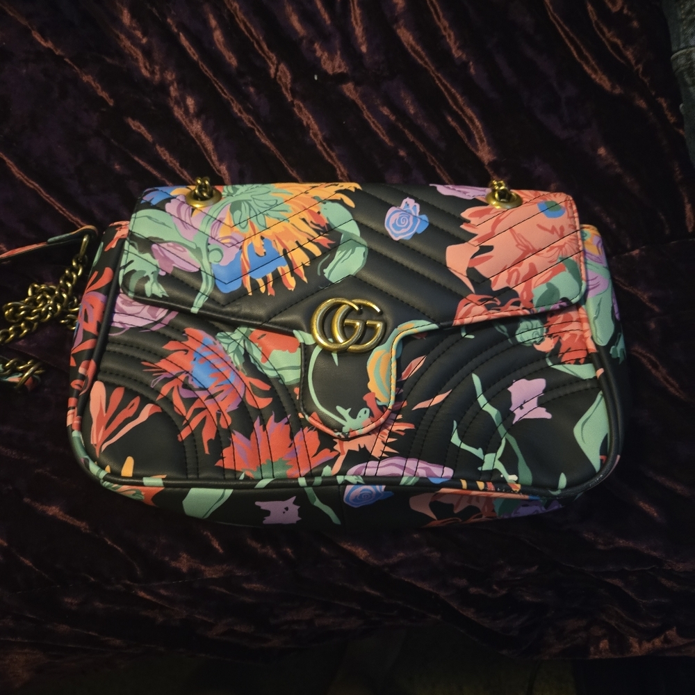 Floral Black Quilted Shoulder Bag